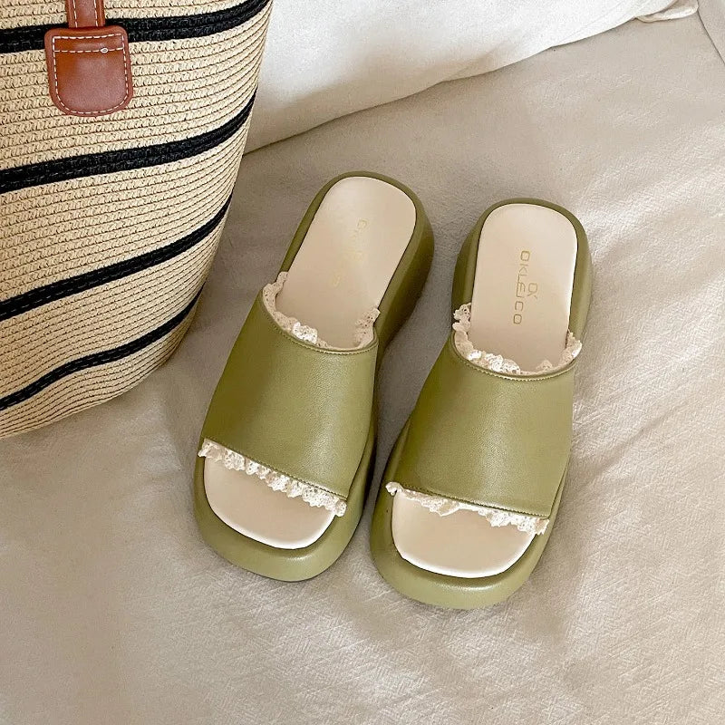 LIZAKOSHT  -  New Summer Platform Wedges Heel Women Slippers Shoes Concise Open Toe Beach Vacation Dress Slides Zapatos De Mujer