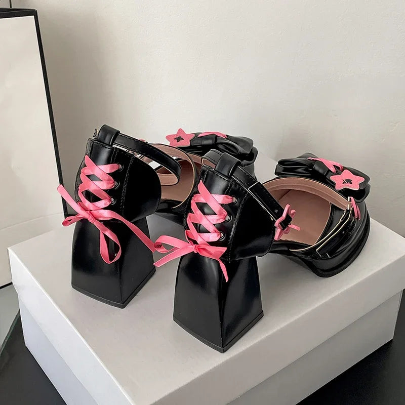 LIZAKOSHT  -  Autumn Ankle Strap Women Lolita Pumps Shoes Fashion Ladies Dress Leather Platform Thick Heel Mary Jane Shoes