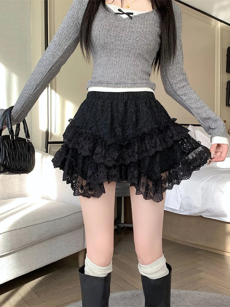 LIZAKOSHT  -  Embroidery Flower Gauze Y2k Aesthetic Women's Skirt 2024 Summer Harajuku A-line Mini Skirts Streetwear Sweet Grunge Fairy Faldas