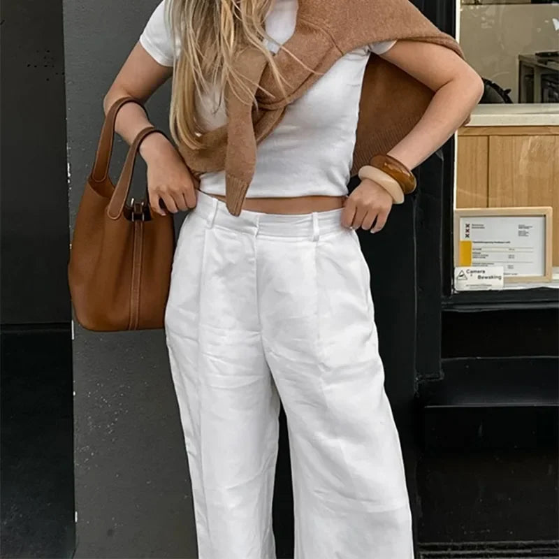 LIZAKOSHT  -  Women's White Trousers 2025 Fashion Casual High Waist Straight Pants New Y2k Patchwork Office Lady Slim Female Pants