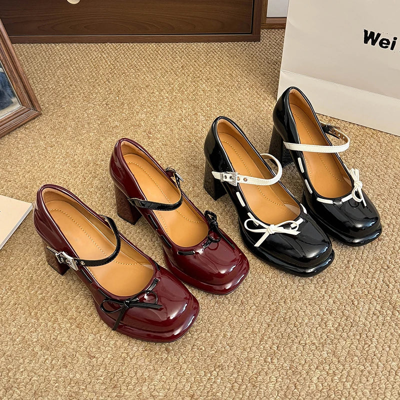 LIZAKOSHT  -  Platform Height Increase Women Mary Jane Shoes Ladies Elegant Thick Heel Dress Pumps Spring Ladies Leather Shoes