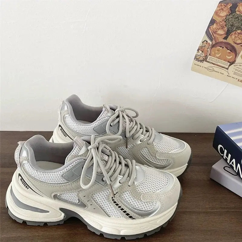 LIZAKOSHT  -  Women's Mesh Chunky Sneakers Breathable Platform Dad Shoes  Retro Streetwear Fashion Lace Up Thick Sole Casual Running Shoes