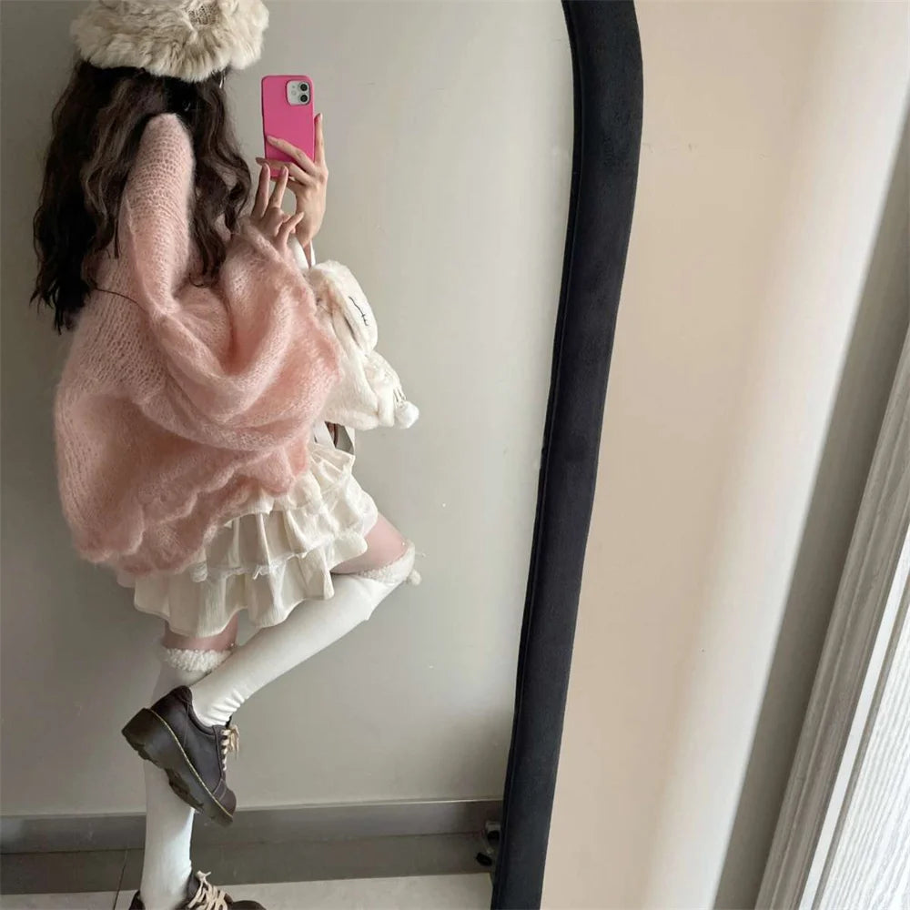  LIZAKOSHT  -  Elegant French Style Pullover Sweaters Women Pink Vintage Knitted Pullover Female Autumn Winter Casual Sweet Sweater Tops