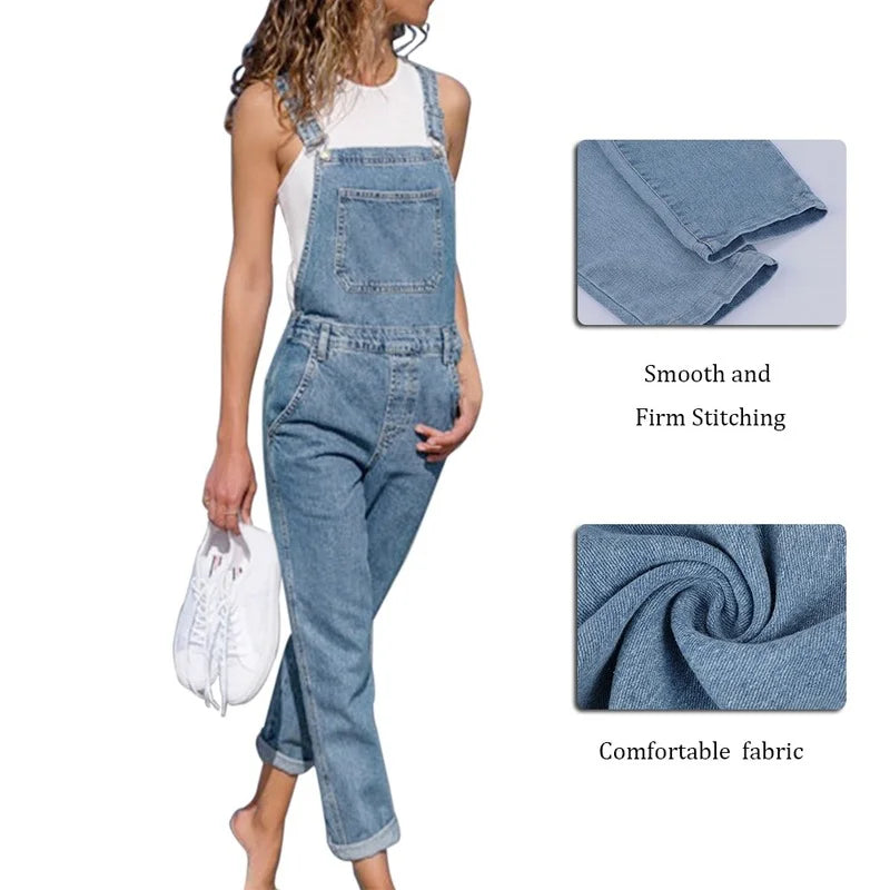 LIZAKOSHT  -  Fashion Women Ladies Baggy Denim Cross Border Special Jeans Bib Full Length Overall Solid Loose Casual Hot Suspender Jumpsuit
