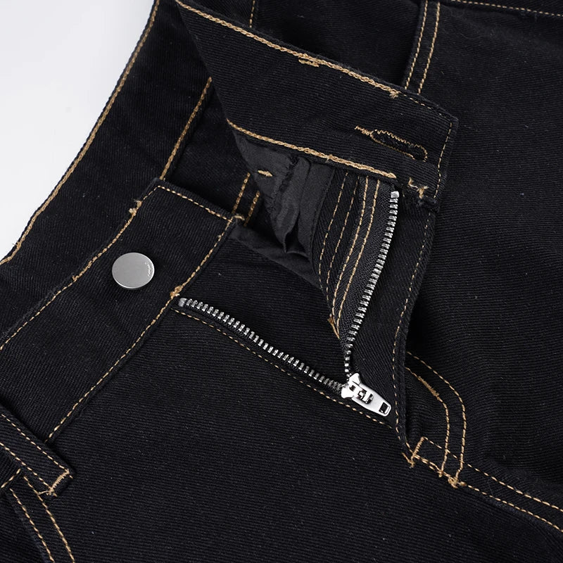 LIZAKOSHT  -  Retro Black Loose Wide Leg Denim Jeans Women's All-Match Low Waist Trousers Y2K Streetwear Denim Trousers Casual Outfit