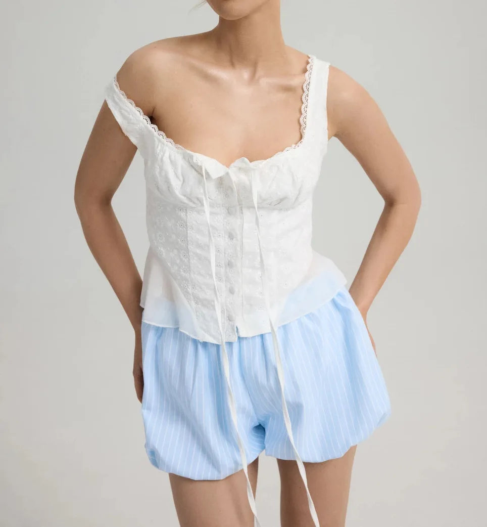 LIZAKOSHT  -  Summer Striped Shorts Y2K Woman Clothes Casual Fashion Elastic Waist Mini Shorts Streetwear Girls Blue Short Pants