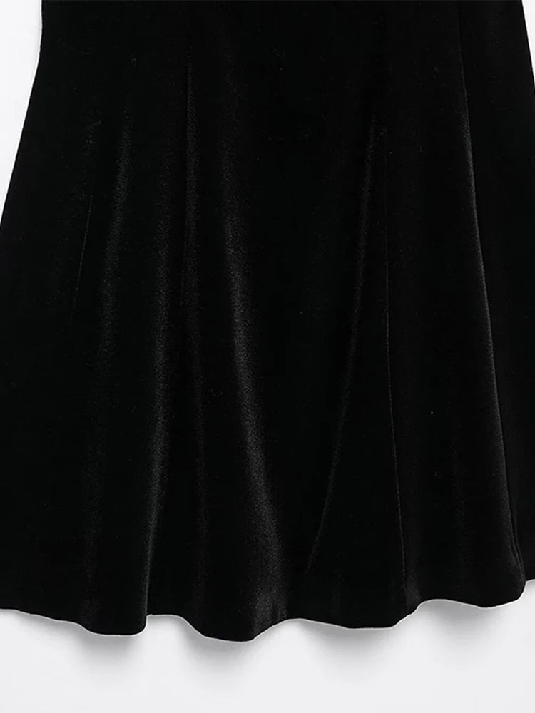 LIZAKOSHT  -  Velvet Halter Dress Black Sexy Slim Fit Elegant Straight Collar Waist Cinched Short Dresses Camisole Evening Gown Women's Wear
