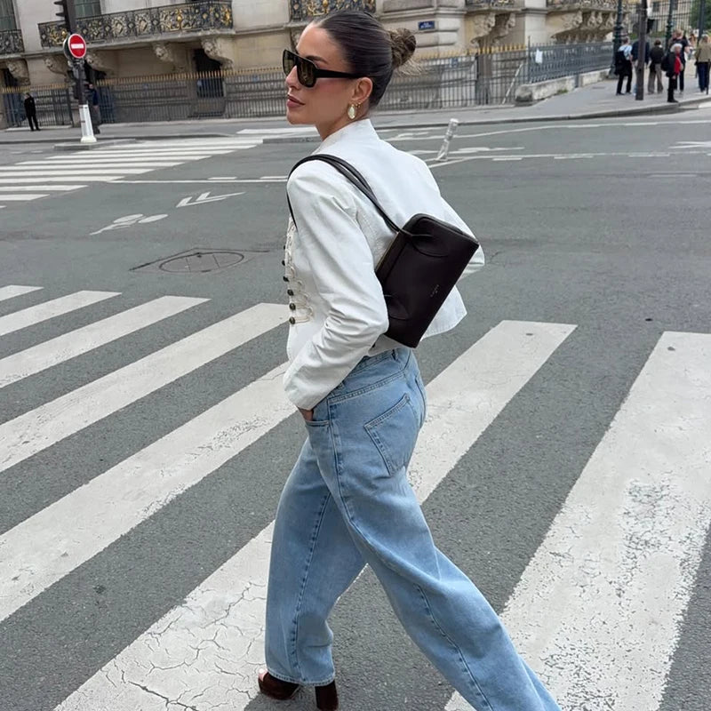 LIZAKOSHT  -  Stylish Single-Breasted Loose Jacket Women Stand-Collar Long-Sleeved Splicing High-Street Jacket Spring Autumn Street Coat