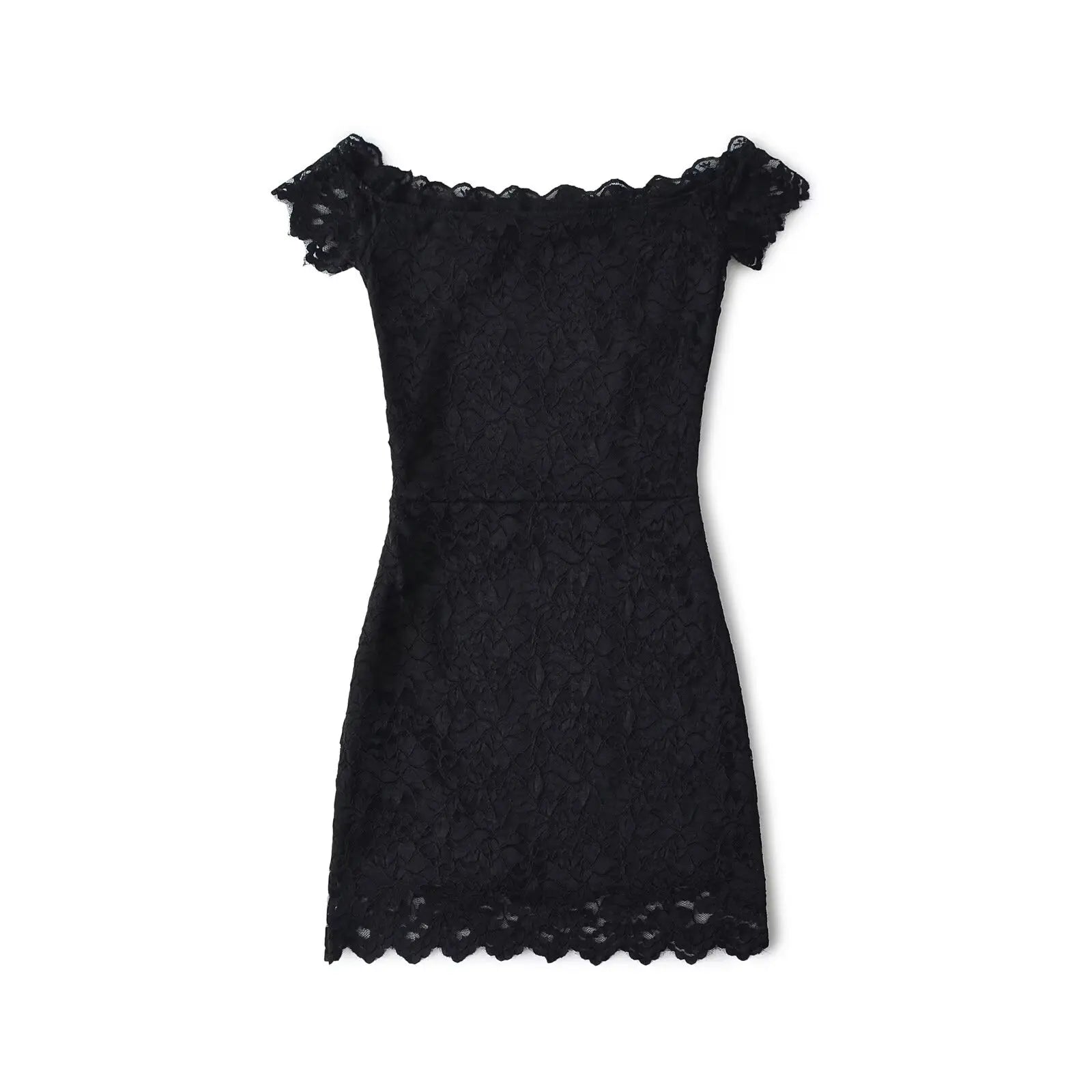 LIZAKOSHT  -  Pure Desire Style Sexy One-word Collar Slim-fit Lace Hollow Waist Hip Skirt Short Sleeve Dress Short Skirt Women's Clothing