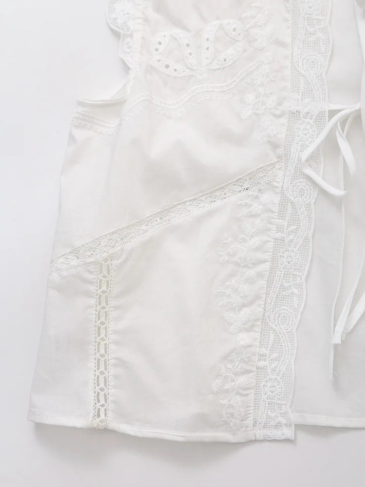 LIZAKOSHT  -  Sleeveless Lace-up Summer Blouse  Cotton Floral Embroidered lace Blouses Shirts Women Tops Vintage Boho Beach Wear Casual Blusas