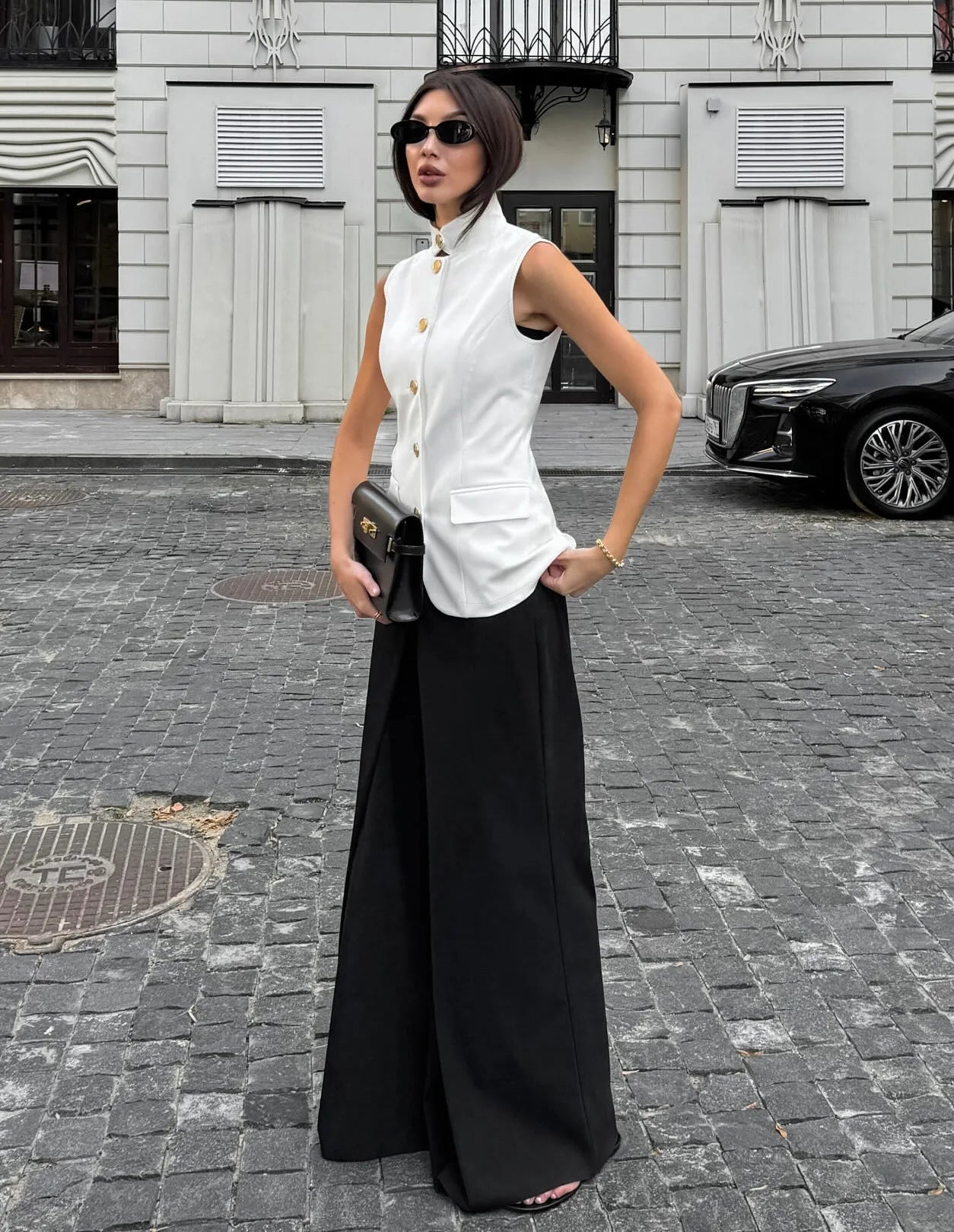 LIZAKOSHT  -  Women Sleeveless Blazer Vest White Office Waistcoat Slim Fit Workwear Summer Business Casual Top Elegant Stand Collar