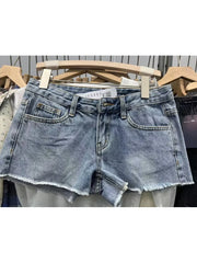 LIZAKOSHT  -  Casual Women Fashion Blue Washed Worn-out Ragged Denim Shorts Summer Vintage Solid Color Female Bottoms Mujer