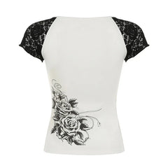 LIZAKOSHT  -  Contrasting Printed Raglan T-shirt Women's Summer Y2K Hot Girls Casual Tight Fitting O-neck Top Fashion Female Clothes