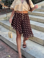 LIZAKOSHT  -  Vintage Dot Print Mini Skirt For Women Summer High Waist Folds Asymmetry Skirts Street Fashion Party Club Casual Skirt New