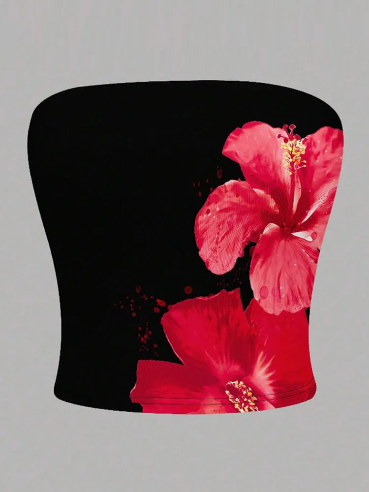 LIZAKOSHT  -  Sexy Women's Floral Printed Vest Elegant Lady Pleated Sleeveless Camisole Top For Femal 2025 Summer New Chic Street Holiday Wear