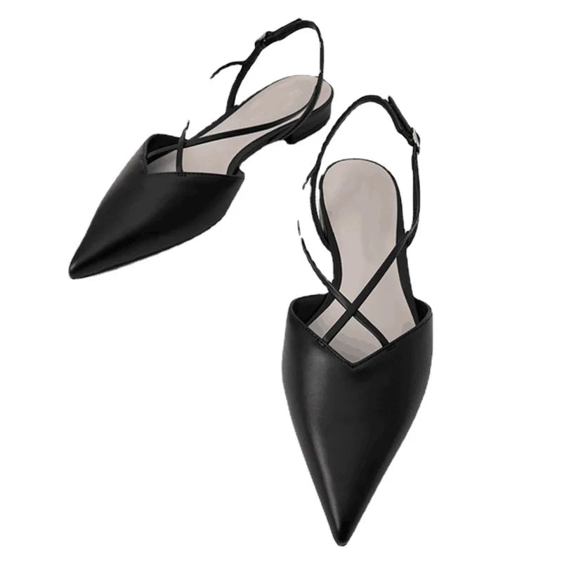 LIZAKOSHT  -  designer cross band flat sandals women pointed toe high quality leather mules shoes summer gladiator sandalias mujer