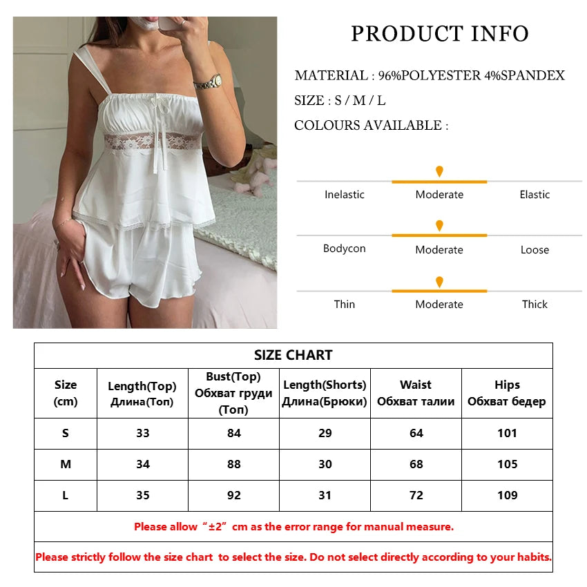 LIZAKOSHT  -  Lace Ladies Nightgowns Suit Strap Pajamas Crop Top Sleepwear Lace Up Nightie Tank Tops Nightwear Shorts Home Clothes