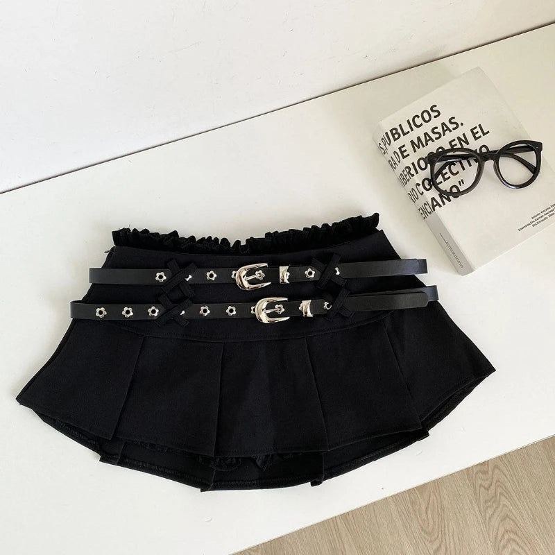 LIZAKOSHT  -  Aesthetic Designer Low-waisted Pink Plaid Short Skirt Women Hot Girl Y2k Double Belt Package Hip Thin Bouffant Skirts Outfits