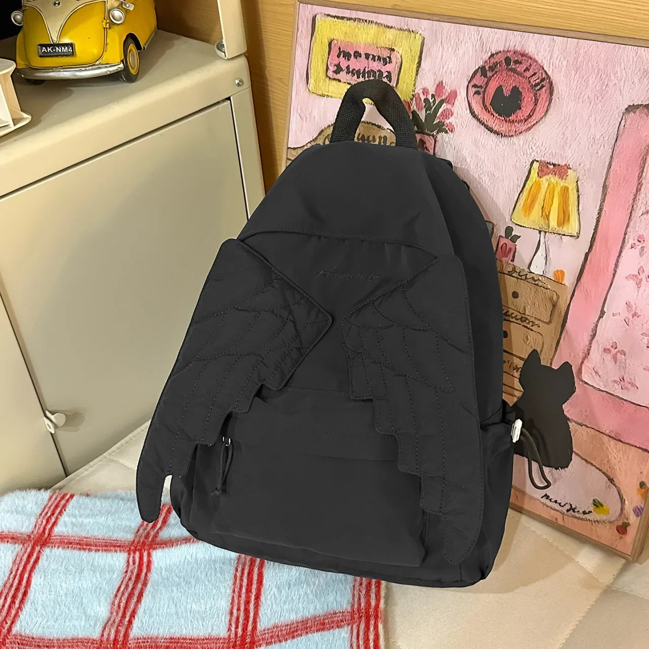 LIZAKOSHT  -  Versatile Angel Wing Backpack Y2k Style Large Capacity Canvas Backpack Lightweight Embroidered Pattern Nylon Student Backpack