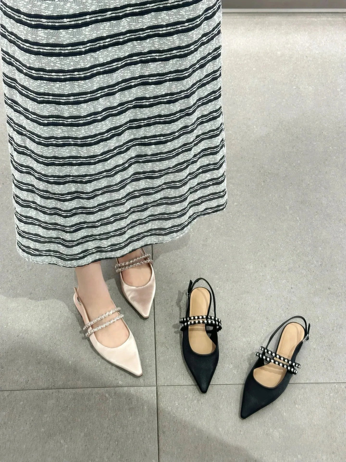 LIZAKOSHT  -  black pink silk slingback sandals women designer pointed toe crystal band summer shoes woman back strap sandalias mujer size 43