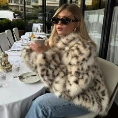 LIZAKOSHT  -  Brown Leopard Fox Fur Coat Women Winter 2026 New Luxury Hot Brand Fashion Girls Faux Fur Jacket Teddy Overcoat Faux Fur Coat