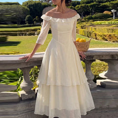 LIZAKOSHT  -  Fashion Patchwork Waist Long Dress Sexy Off Shoulder Half Sleeved Party Dress Elegant Personality Solid Ruffled Evening Dresses