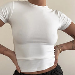 LIZAKOSHT  -  Women Summer Slim High Stretch T Shirts Sexy O-Neck Short Sleeve Tees Summer Tops For Women Clothes