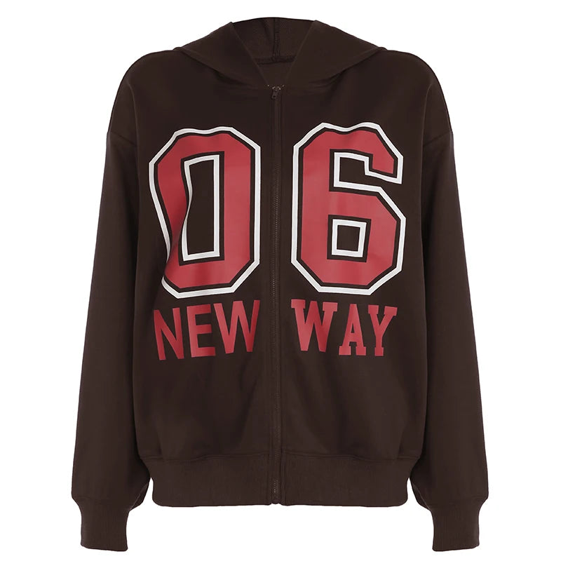 LIZAKOSHT  -  Harajuku Digital Printed Loose Autumn Jacket Women Hooded Zipper-Up Casual Preppy Style Hoodies Korean Outwear Girls