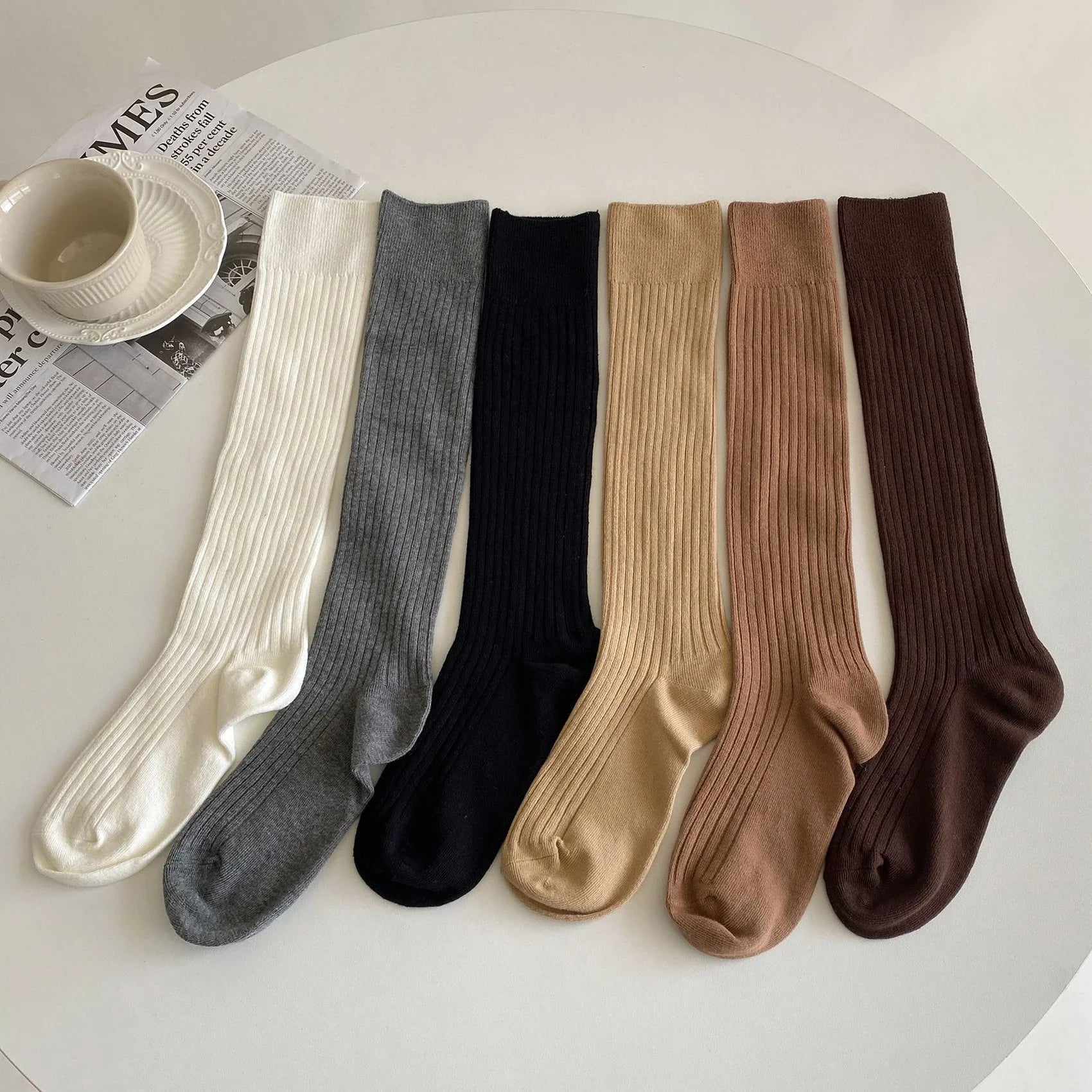 LIZAKOSHT -  Solid Color Long Socks Women Stockings Autumn Winter Cotton Knitting Knee Socks Stockings JK Lolita Girls Kawaii Cute Stockings