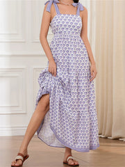 LIZAKOSHT  -  Women Sleeveless Tie-up Strap Long Maxi Dress Fashion Print High Waist Backless Dress for Summer Female Vestidos