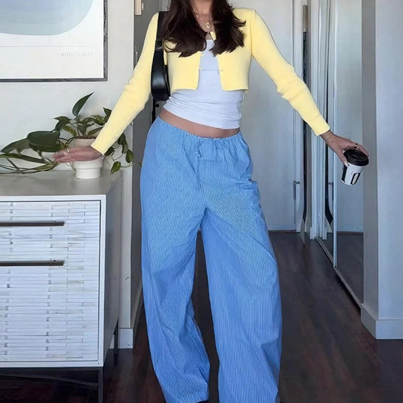 LIZAKOSHT  -  Elegant Women's Clothing 2025 Knitted Ribbed Early Autumn Long-sleeved Buttons Cardigan Cropped Cardigan Tops Outerwear