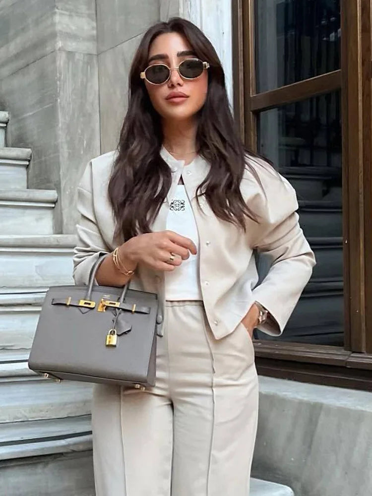 LIZAKOSHT  -  2 Colors Jackets for Women 2024 Stand Collar Coat Female Chic Single-breasted Outerwear Ladies Casual Jacket New In