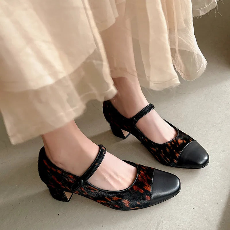 LIZAKOSHT  -  Fashion Pumps New High Quality Horse Hair Splicing High Heels Mary Janes Shoes Commuter Women's Shoes