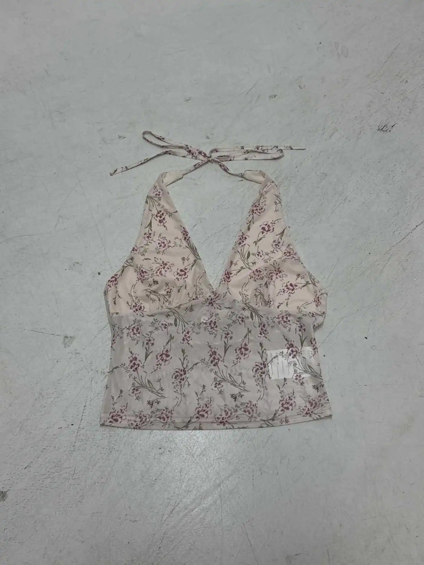 LIZAKOSHT  -  French Floral Mesh Halter Neck Vest for Women's Summer Sexy Thin Style Backless Tank Top Fashion Female Clothes