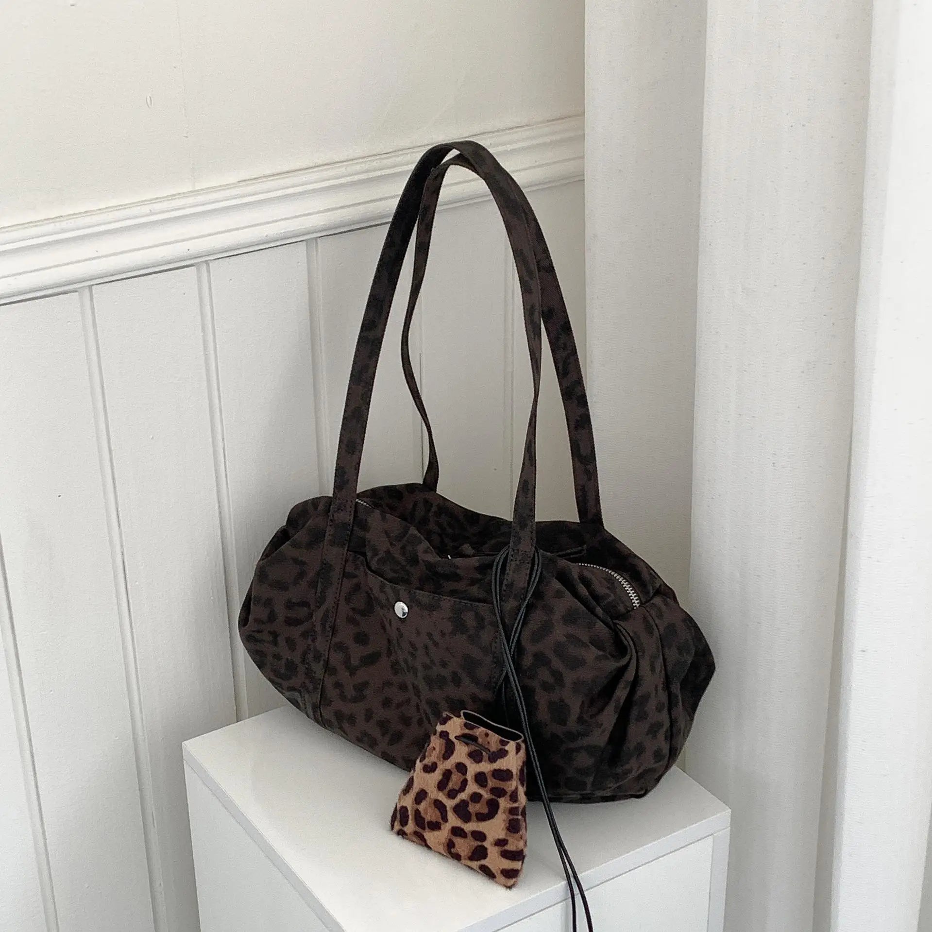 LIZAKOSHT  -  Wild Leopard Print Nylon Shoulder Bag Large Capacity Multipocket Tote Bag Trendy Women Casual Purse Guangzhou High Quality Bag