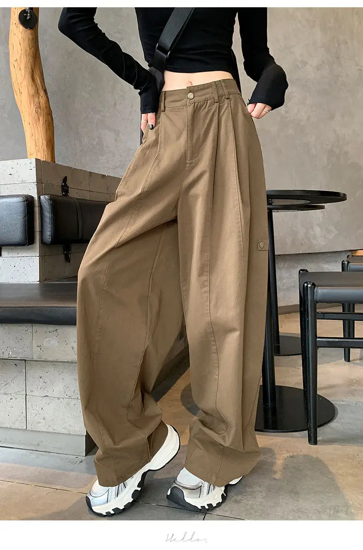 LIZAKOSHT  -  Women Clothing Vintage Streetwear Y2K Oversized Wide Leg Cargo Pants Female Casual Solid High Waist Straight Trousers Pantalones