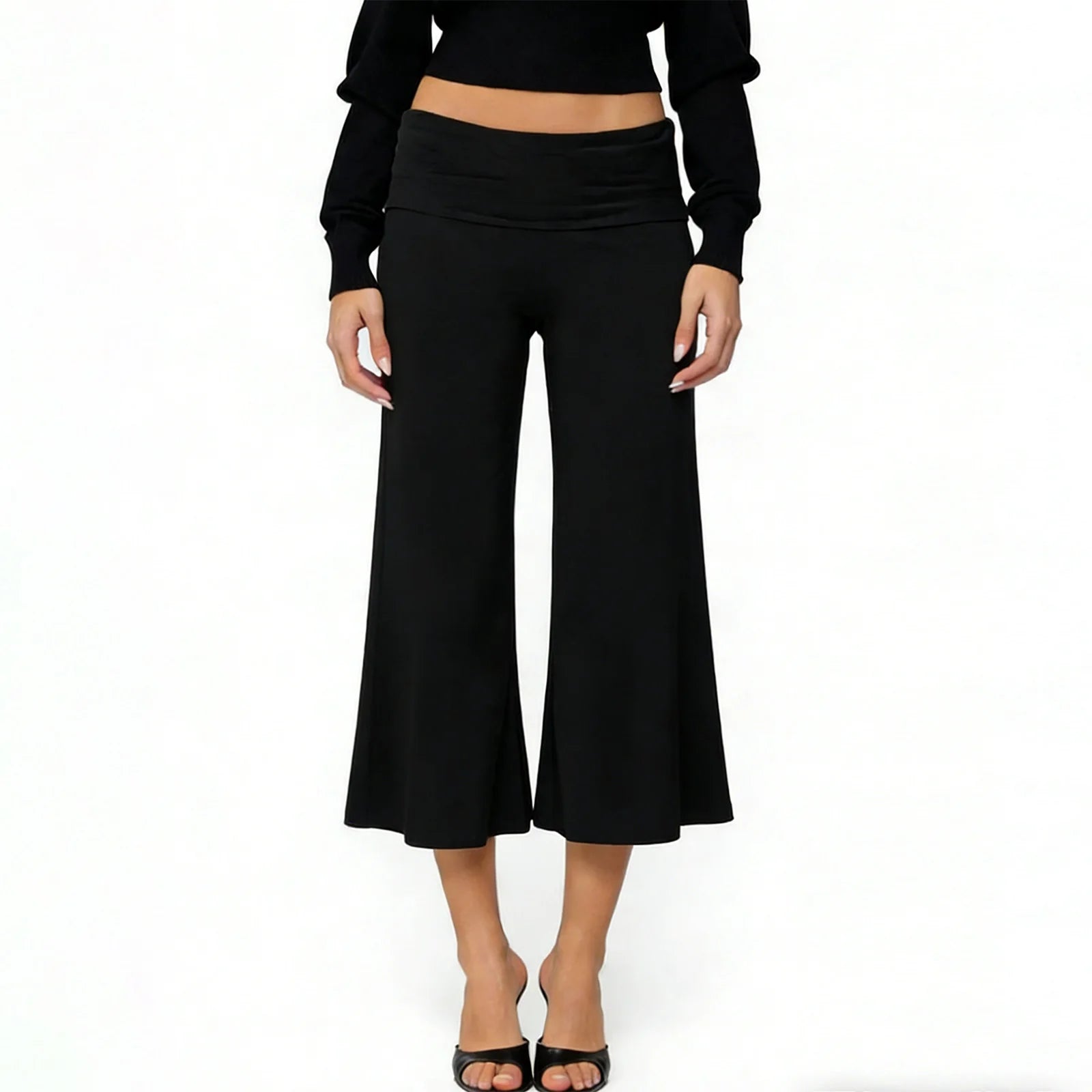 LIZAKOSHT  -  Loose Stretchy Fold Over Capri Pants for Women Low Rise Wide Leg Yoga Capris Summer Cute Going Out Cropped Pants Streetwear