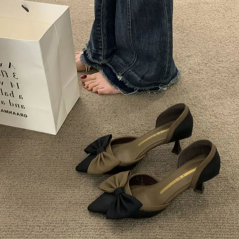 LIZAKOSHT  -  Ladies Shoes Pointed Toe Footwear Leather Summer Stiletto Sandals for Women Closed Beige Vintage Thin Heels Vip H Shoe F Or