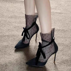 LIZAKOSHT  -  Fashiondot mesh pointed toe women party shoes sexy thin heel women shoes