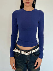 LIZAKOSHT  -  Solid Basic Long Sleeve T-shirts Woman Spring Crew Neck Slim Tee Shirts Female Casual Simple All-match Tshirts Y2k Tops New