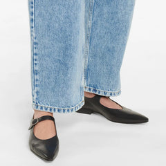 LIZAKOSHT  -  Mary Jane Shoes Black French Style Leather Shoes Women's Summer Chunky Heel Pointed-Toe Shoes Flat Ankle-Strap Buckle New