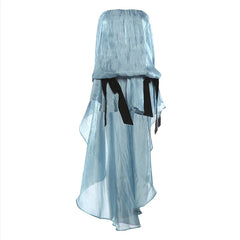LIZAKOSHT  -  Tulle Bow Asymmetrical Hem Sheer Mesh Co-Ord Summer Date Gallery Banquet Lady Women Dreamy Gothic Soft Matching Vestido