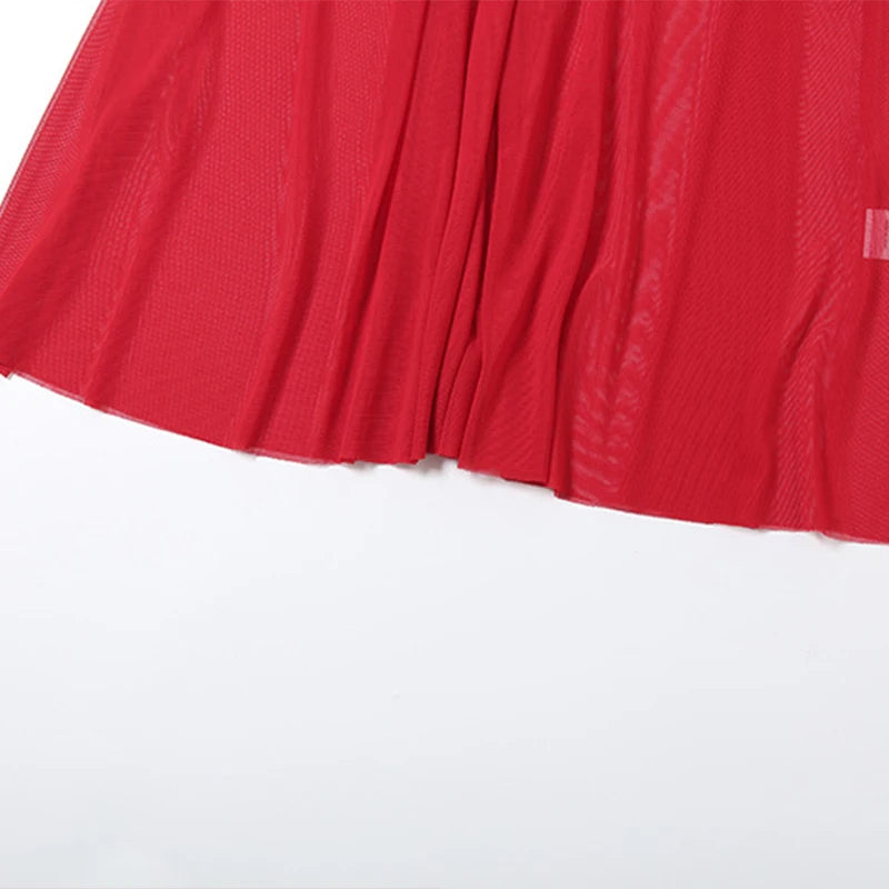 LIZAKOSHT  -  2025 Sexy Summer Elegant Long Dresses For Women Backlesss Front Hollow Out Sling Red Pleated Bodycon Vestidos Vacation Wear