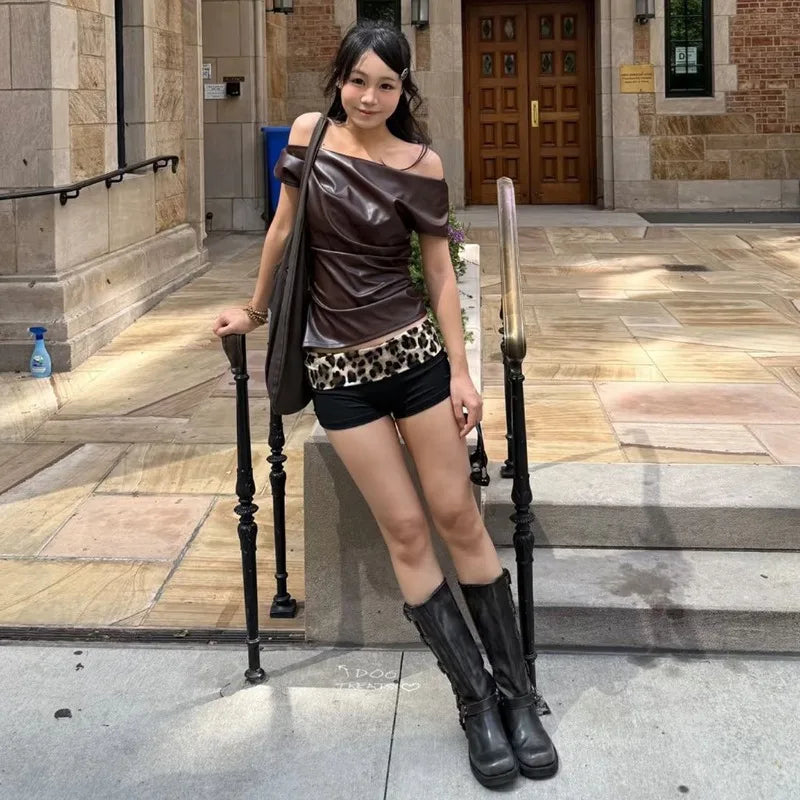 LIZAKOSHT  -  The 2025 Summer New Women's Irregular Leather Top Y2k High-quality and Fashionable High Street Pleated Cinched Waist Casual Vest
