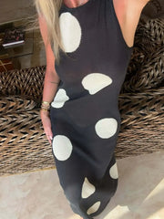 LIZAKOSHT  -  Retro Large Polka Dots Sleeveless Dress Women Chic Round Neck Off-shoulder Slim Midi Dresses Lady Holiday Street Vestidos