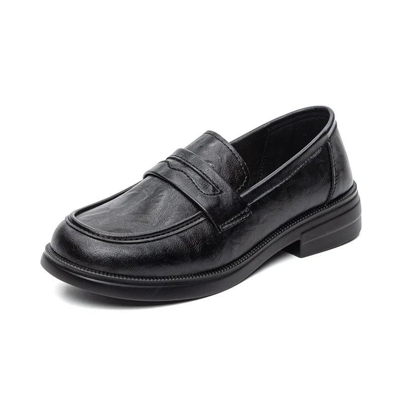 LIZAKOSHT  -  Glossy Leather Loafers Spring Women's Soft Bottom Flat Shoes British Style round Toe Anti-Slip Comfortable All-Season Fo...