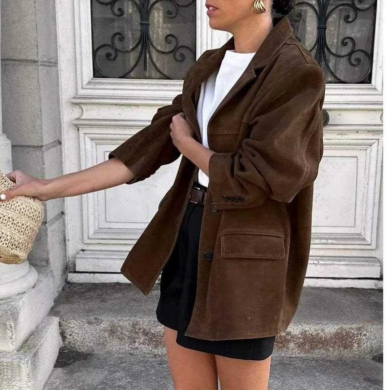 LIZAKOSHT  -  Women Spring Vintage Jacket Coat Fashion Women Turn Down Collar Jacket Femme Streetwear Tops Clothes