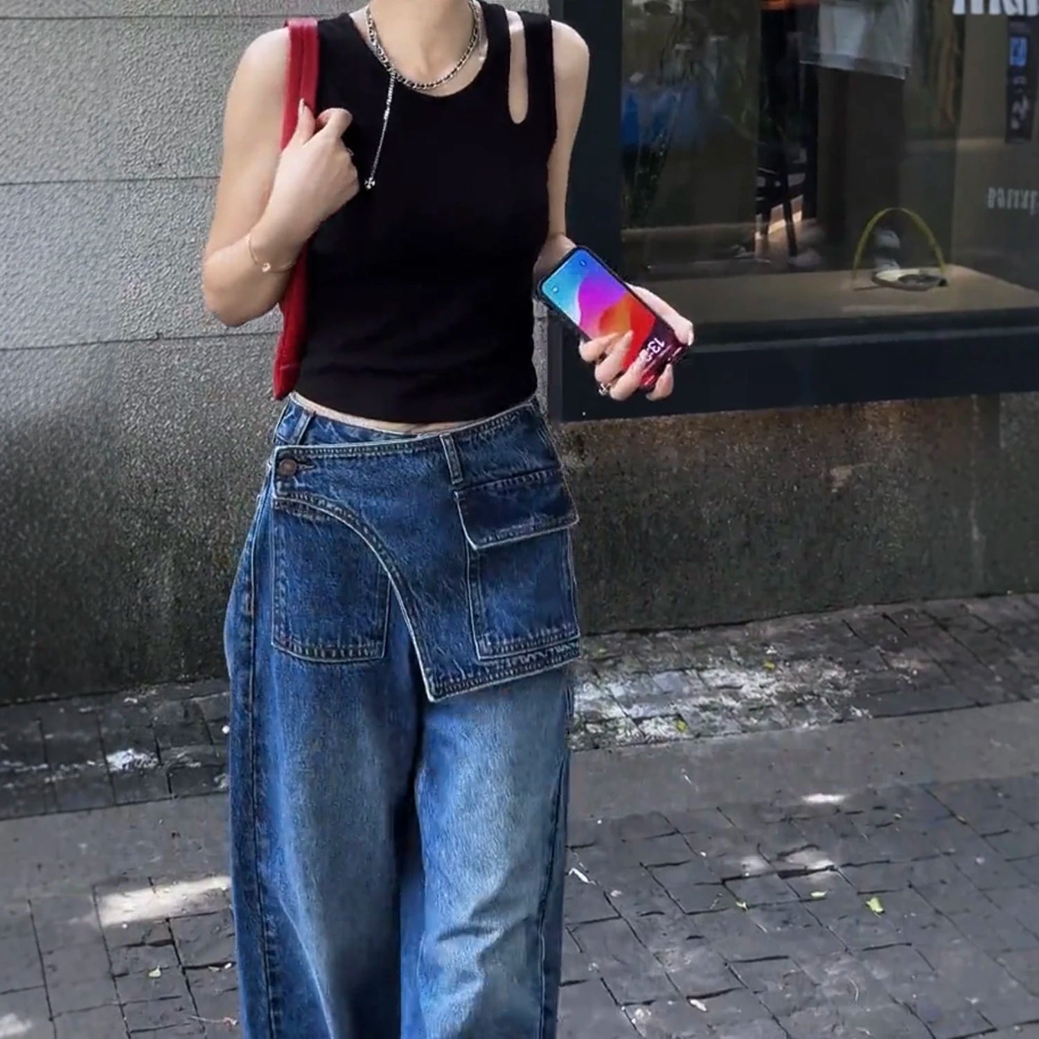 LIZAKOSHT  -  Women Casual Eclectic Waif 2000s Jeans American Vintage Patchwork Jeans Y2K Harajuku Street Style Washed Pockets Denim Trouser