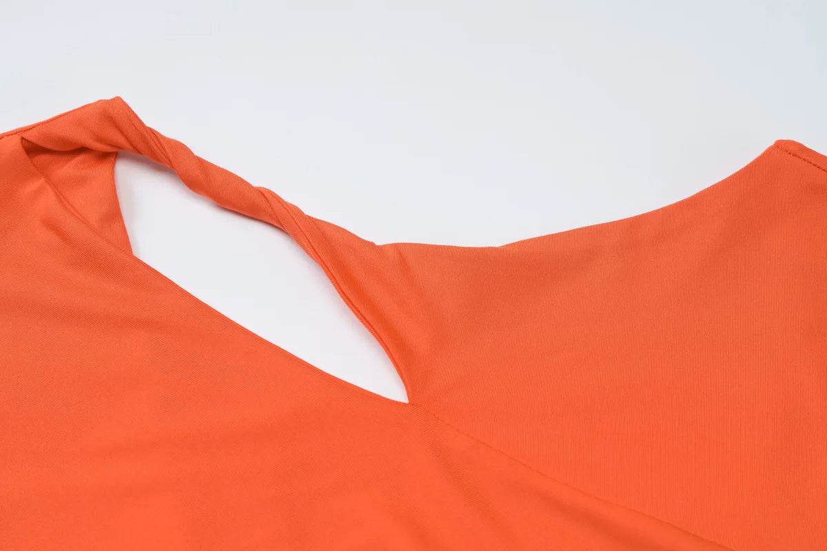 LIZAKOSHT  -  Women Clothing Spring Summer New Fashion Sexy Hollow Out Backless High Waist Solid Color Short Sleeve Party Dresses