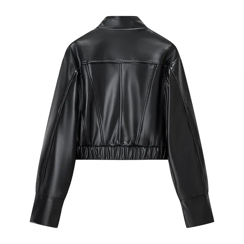 LIZAKOSHT  -  Retro Stand Collar Punk Style Leather Short Jacket European And American Autumn New Leather Jacket